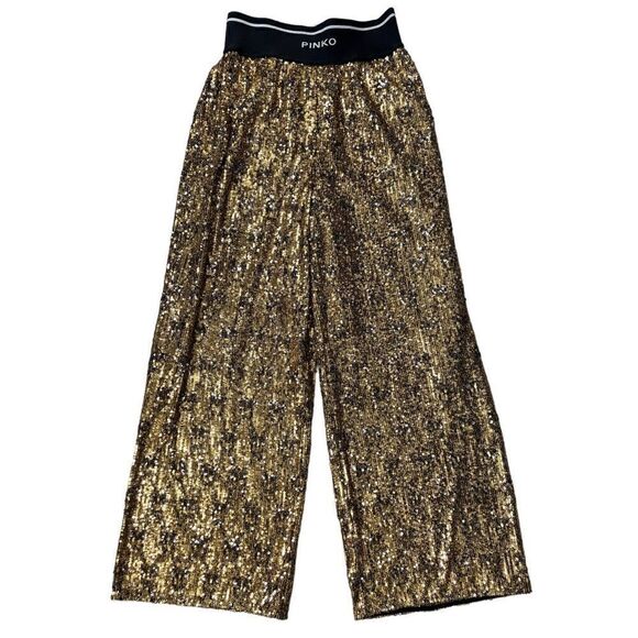PINKO Pinko Palazzo Pants With Sequins Color Gold Size 40 IT USA 4 - Picture 2 of 7